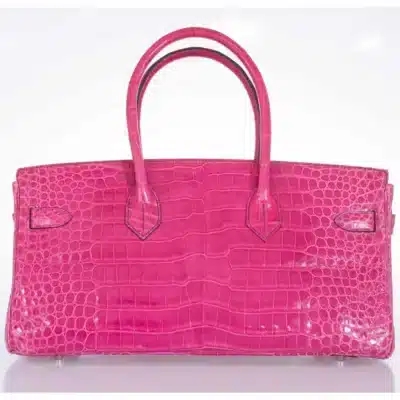 Hermès Rare Collectible Birkin 42 “Shoulder Birkin” Bubblegum Pink Fuchsia Shiny Porosus Crocodile JPG Palladium Hardware