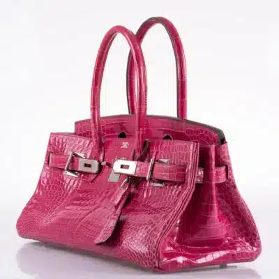 Hermès Rare Collectible Birkin 42 “Shoulder Birkin" Fuchsia Shiny Porosus Crocodile JPG Shoulder Palladium Hardware