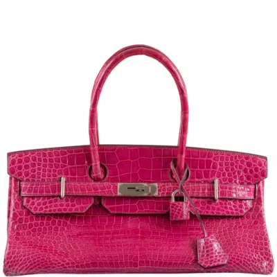 Hermès Rare Collectible Birkin 42 “Shoulder Birkin" Fuchsia Shiny Porosus Crocodile JPG Shoulder Palladium Hardware