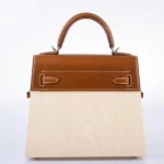 Hermès Rare Collectible Kelly 25 Multicolor Swift Kellywood Perspective Cavalière Palladium Hardware