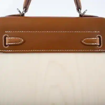 Hermès Rare Collectible Kelly 25 Multicolor Swift Kellywood Perspective Cavalière Palladium Hardware