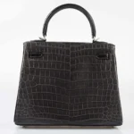 Hermès Rare Collectible Kelly 25 Retourne Graphite Matte Niloticus Crocodile Brushed Palladium Hardware