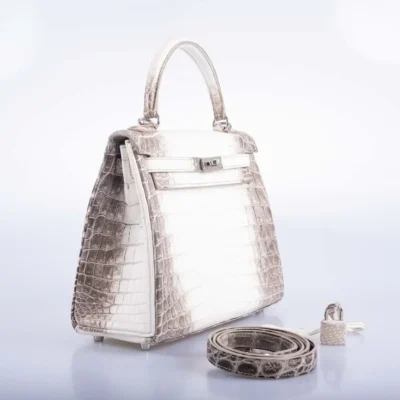 Hermès Rare Collectible Kelly 28 Himalayan Matte Niloticus Crocodile Diamond Encrusted 18k White Gold Hardware Replica Designer Bags