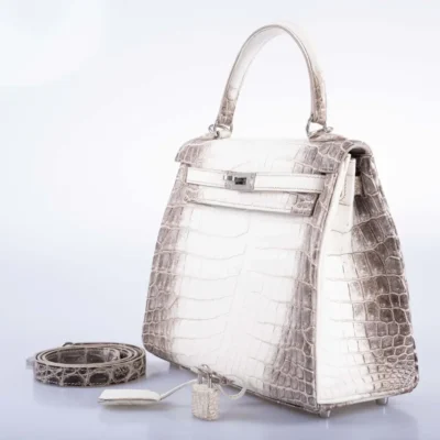 Hermès Rare Collectible Kelly 28 Himalayan Matte Niloticus Crocodile Diamond Encrusted 18k White Gold Hardware Replica Designer Bags