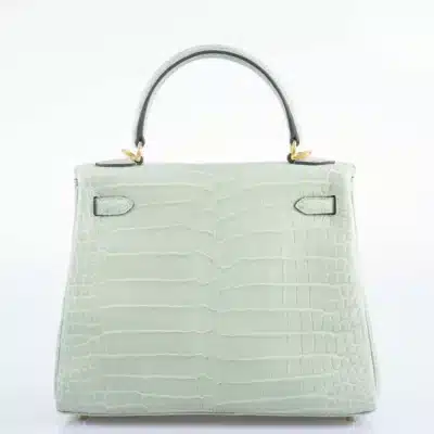 Hermès Rare Collectible Kelly 25 Vert D'Eau Matte Porosus Crocodile Gold Hardware Lushentic bags