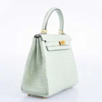 Hermès Rare Collectible Kelly 25 Vert D'Eau Matte Porosus Crocodile Gold Hardware Lushentic bags