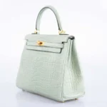 Hermès Rare Collectible Kelly 25 Vert D'Eau Matte Porosus Crocodile Gold Hardware Lushentic bags