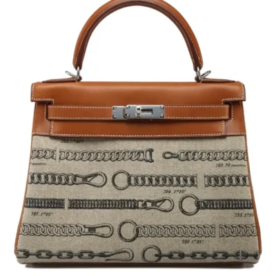 Hermès Rare Collectible Kelly 28 Fauve Barenia & Toile De Camp Dechainee Palladium Hardware