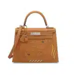 Hermès Rare Collectible Kelly 28 Sellier Painted Natural Sable Butler Quadrige By Pierre Perron Palladium Hardware Replica designer handbags