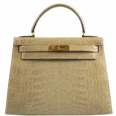 Hermès Rare Collectible Kelly 28 Vert Celadon Himalaya Natura Alligator Gold Hardware Replica luxury handbags