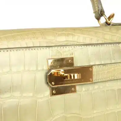 Hermès Rare Collectible Kelly 28 Vert Celadon Natura Shiny Alligator Mississippiensis Gold Hardware Quality Replica