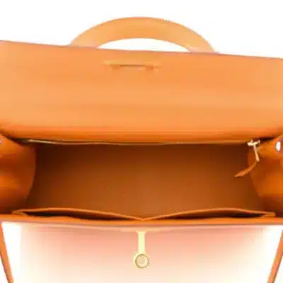 Hermès Rare Collectible Kelly 32 Orange Ostrich HAC Haut À Courroies interior