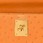 Hermès Rare Collectible Kelly 32 Orange Ostrich HAC Haut À Courroies Palladium Hardware