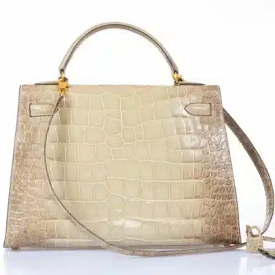 Hermès Rare Collectible Kelly 32 Vert Celadon and Himalayan Natural Alligator Gold Hardware High-quality replica