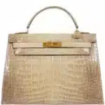 Hermès Rare Collectible Kelly 32 Vert Celadon and Himalayan Natural Alligator Gold Hardware High-quality replica