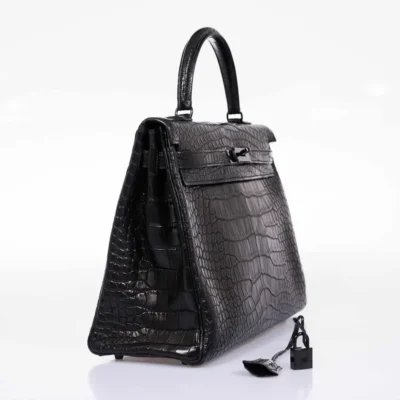 Hermès Rare Collectible Kelly 35 SO Black Matte Alligator Mississippiensis Black Hardware luxury bags