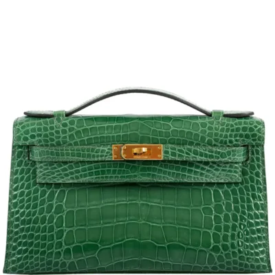 Hermès Rare Collectible Kelly Pochette Cactus Shiny Alligator Mississippiensis JPG Gold Hardware