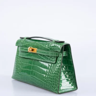 Hermès Rare Collectible Kelly Pochette Cactus Shiny Alligator Mississippiensis JPG Gold Hardware Best Lushentic Bags