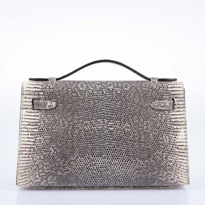 Hermès Rare Collectible Kelly Pochette Ombré Lizard Palladium Hardware Replica designer handbags