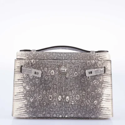 Hermès Rare Collectible Kelly Pochette Ombré Lizard Palladium Hardware Replica designer handbags