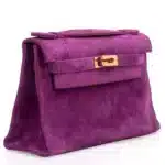 Hermès Rare Collectible Kelly Pochette Violet Purple Doblis Suede Gold Hardware