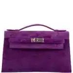 Hermès Rare Collectible Kelly Pochette Violet Veau Doblis Suede Palladium Hardware luxury bags