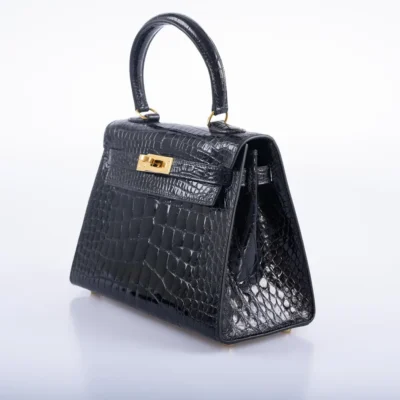 Hermès Vintage Mini Kelly 20 Black Noir Shiny Alligator Mississippiensis Gold Hardware Quality Rep