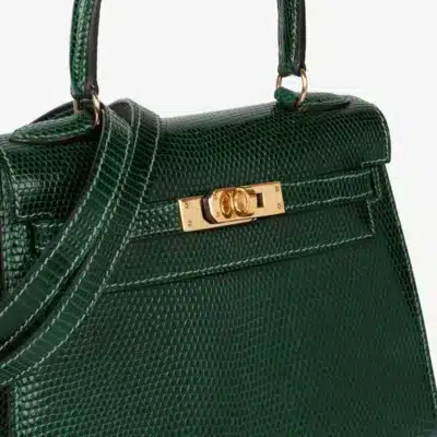 Hermès Vintage Mini Kelly 20 Sellier Vert Moyen Niloticus Lizard Gold Hardware